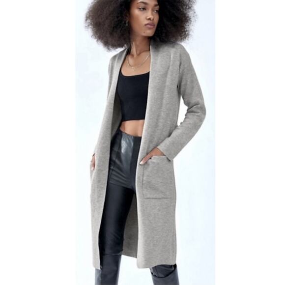 Babaton Aritzia Lance Light Grey Wool Blend Long Line Cardigan XS